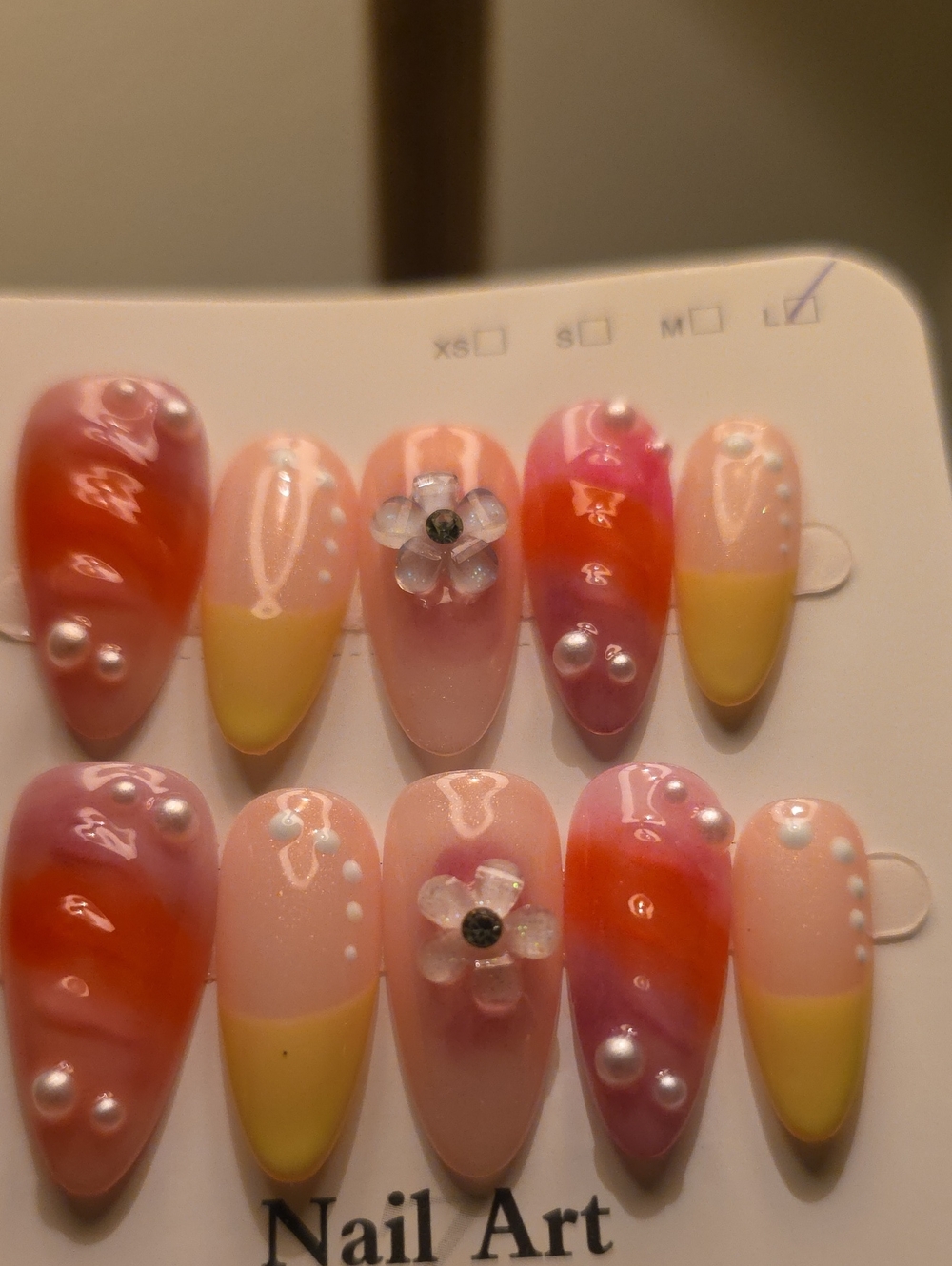 Handcrafted Pink and Yellow Floral Press-On Nail Set